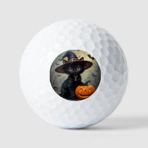 Balles De Golf Chat noir adorable portant un chapeau de sorcière
