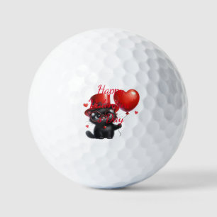 Balles De Golf Chat Noir Drôle Avec Ballons Saint-Valentin