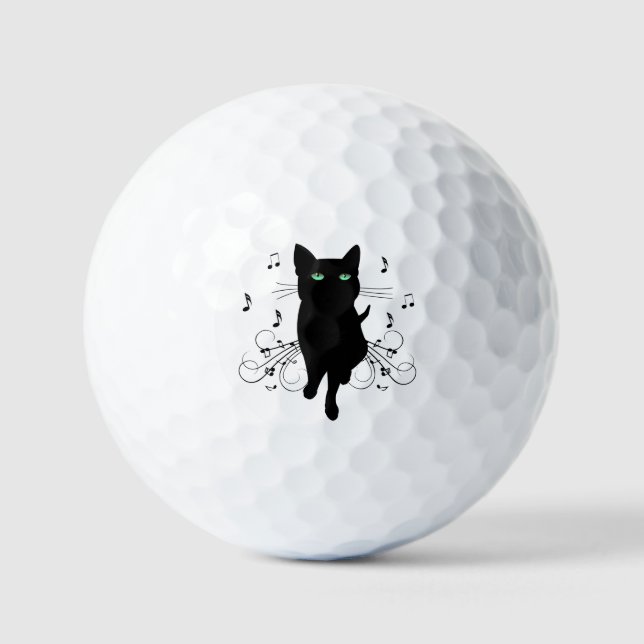 Balles De Golf Chat noir entouré de notes de musique murmurantes (Recto)