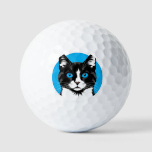 Balles De Golf Chat noir et blanc aux yeux bleus