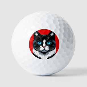 Balles De Golf Chat noir et blanc aux yeux bleus vifs