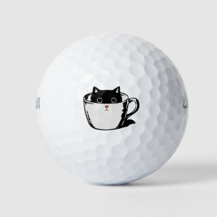Balles De Golf Chaton noir avec nez rouge caché dans une tasse