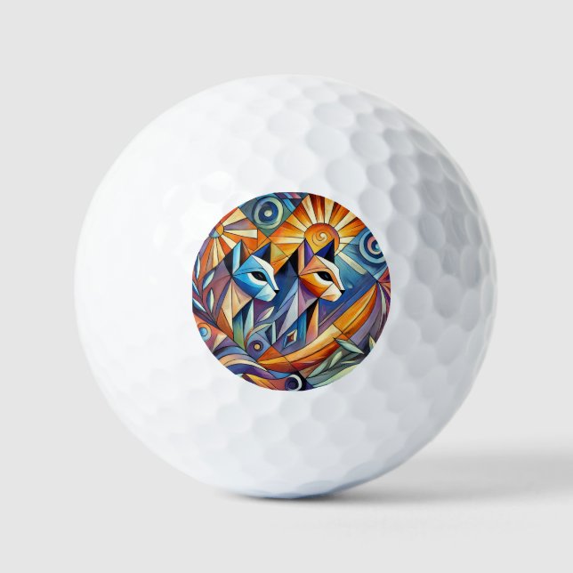 Balles De Golf Chats géométriques abstraits aux couleurs vives (Recto)