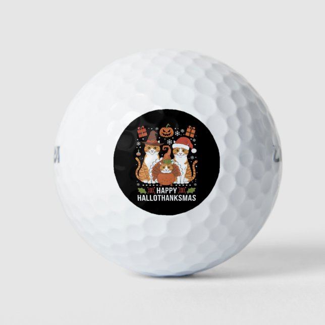 Balles De Golf Chats Joyeux Hallothanksmas Halloween Noël  (Devant)
