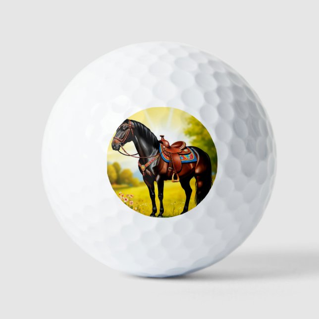 Balles De Golf Cheval Noir Majestueux Avec Selle (Recto)