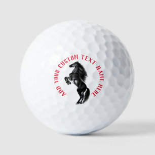 Balles De Golf Cheval sauvage noir droit Texte personnalisé Boule