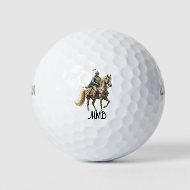 Balles De Golf Chevalier au monogramme en armure brillante (Devant)