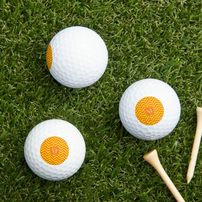 Balles De Golf chevron orange néon jaune - ajout d'un monogramme (Herbe in situ)