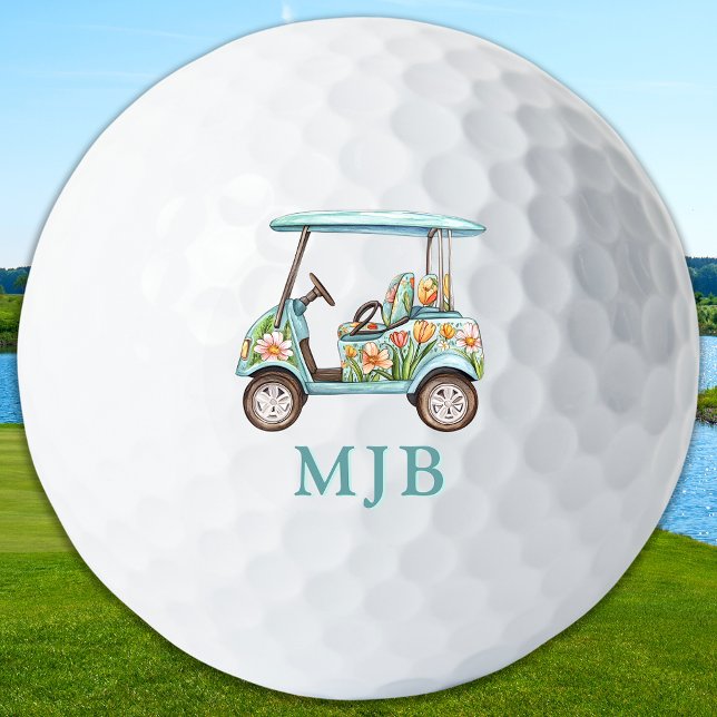 Balles De Golf Chic Floral Cart Personalized 3 Initial Monogram (Créateur téléchargé)