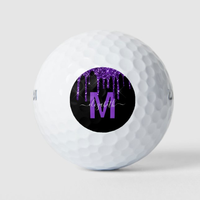 Balles De Golf Chic Purple Driple Parties scintillant Nom du mono (Devant)