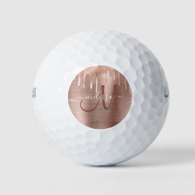 Balles De Golf Chic Rose Gold Driving brossé Monogramme métalliqu (Devant)