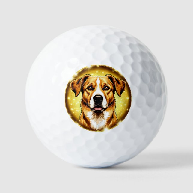 Balles De Golf Chien avec fond doré (Recto)