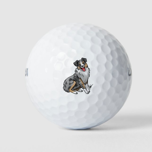 Balles De Golf Chien - Berger australien - Merle bleu (Devant)