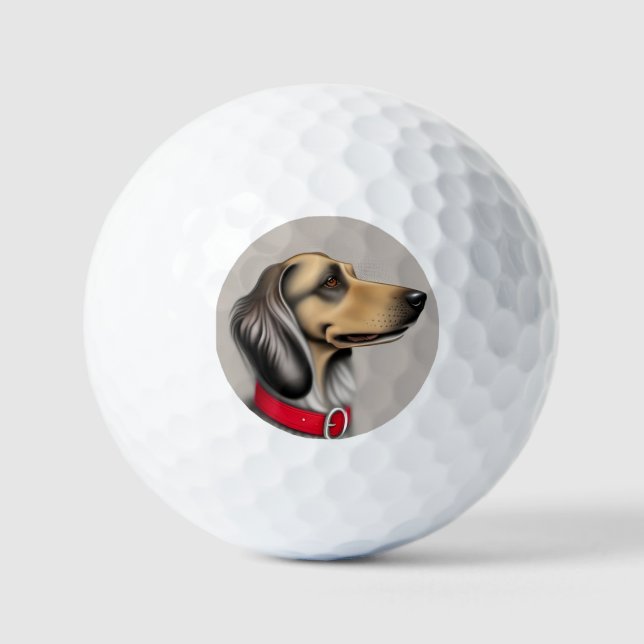 Balles De Golf Chien gracieux avec collier rouge Posé latéralemen (Recto)