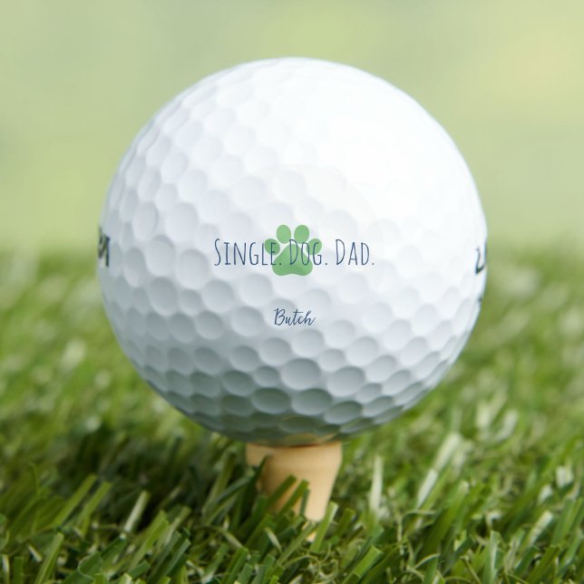 Balles De Golf Chien moderne personnalisé Papa Paw vert (Single Dog Dad golf ball with green paw. Personalize it. These golf balls are perfect dog dads!)