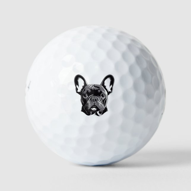 Balles De Golf Chien-taureau français personnalisé noir et blanc (Devant)
