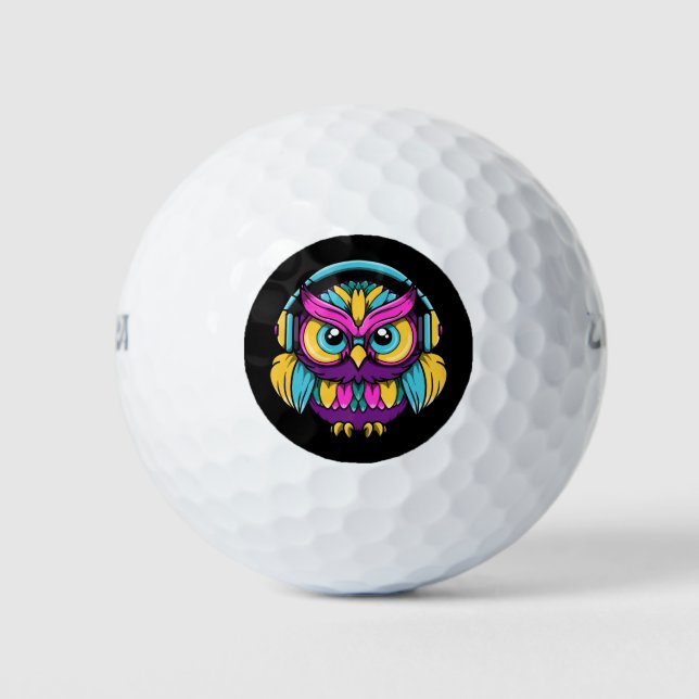 Balles De Golf Chouette Rétro Portant des Écouteurs (Devant)