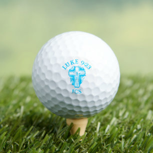 Balles De Golf Christian Cross Rustic Monogramme Verse Bleu