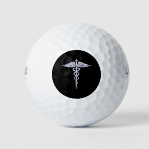 Balles De Golf Chrome Comme Caduceus Symbole Médicale Décor noir