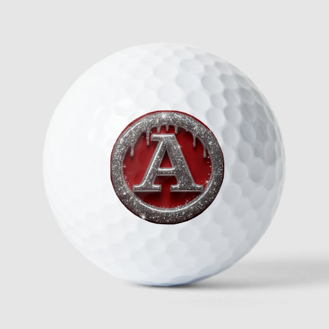 Balles De Golf Chrome Drip Lettre A Monogramme Icône Paillettes (Recto)