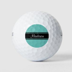 Balles De Golf Clair Turquoise Black Strips Nom du script Monogra