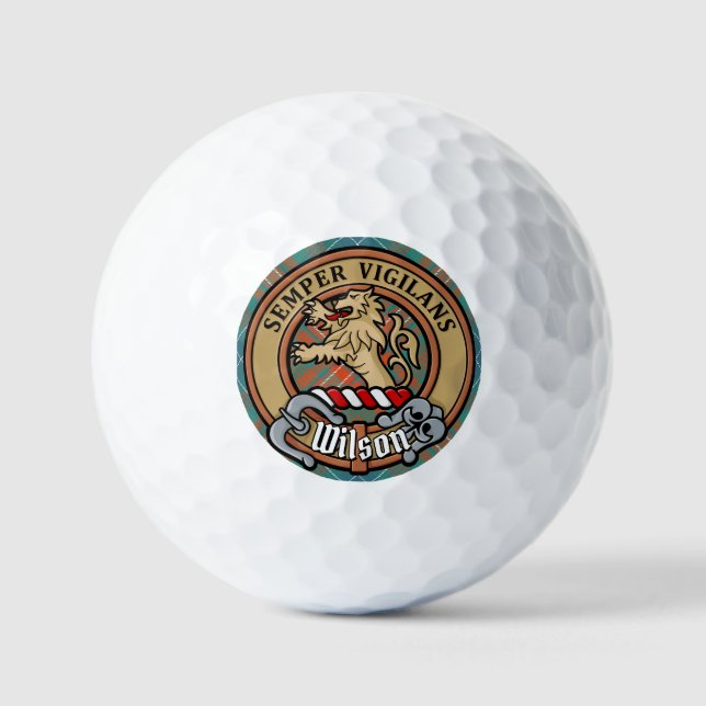 Balles De Golf Clan Wilson Crest au-dessus de Tartan antique (Recto)