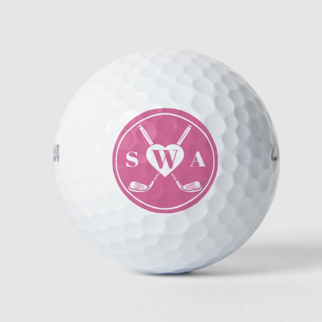 Balles De Golf Classic Custom Monogram Golf Club Heart | Rose (Devant)