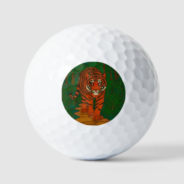Balles De Golf Cloisonne Art Tiger on the Jungle Path (Recto)