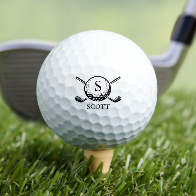 Balles De Golf Club de golf classique nom monogrammé noir blanc  (Créateur téléchargé)