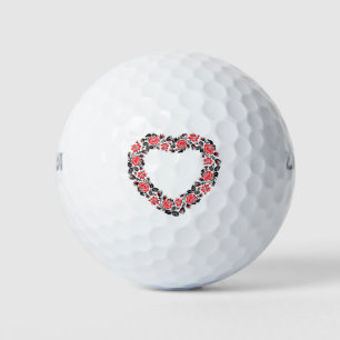 Balles De Golf Coeur d'origine des fleurs de roses rouges de poin
