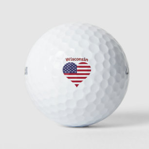Balles De Golf Coeur du drapeau américain du Wisconsin