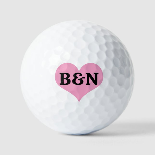 Balles De Golf Cœur rose avec votre texte ou monogramme initial d (Recto)