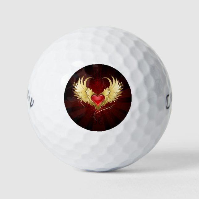 Balles De Golf Coeur rouge avec ailes d'or (Devant)