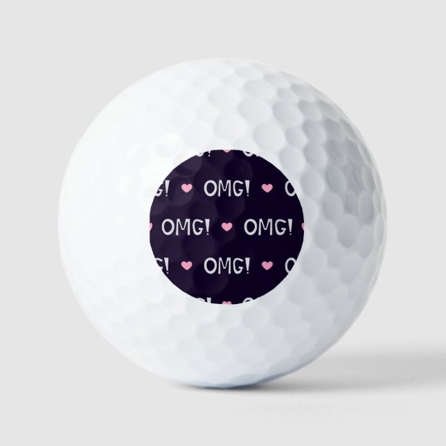 Balles De Golf Coeurs, texte OMG, motif mignon (Recto)