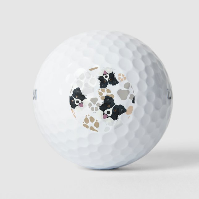 Balles De Golf Collie de la frontière des pattes de chien motif (Devant)