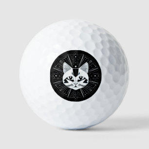 Balles De Golf Conception de chat géométrique entourée d'étoiles 