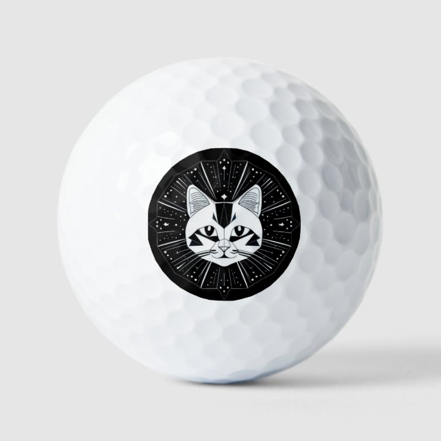 Balles De Golf Conception de chat géométrique entourée d'étoiles  (Recto)