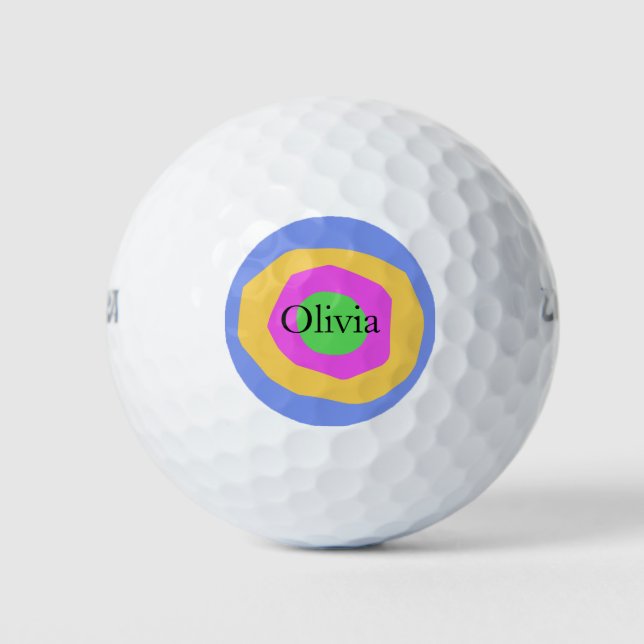 Balles De Golf Contemporary Vibrant Design Nom personnalisé (Devant)