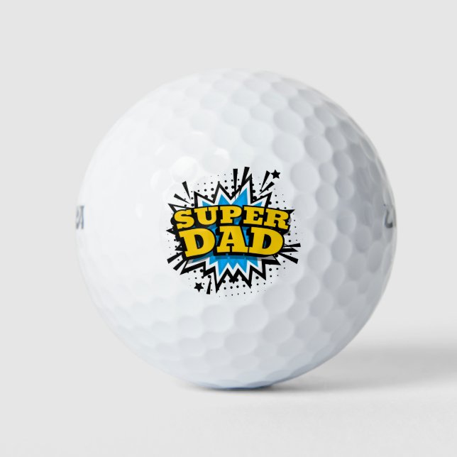 Balles De Golf Cool Super Papa Bleu Jaune Noir Blanc (Devant)