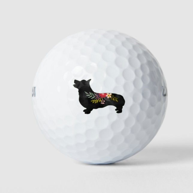 Balles De Golf Corgi Dog Breed Boho Floral Silhouette (Devant)