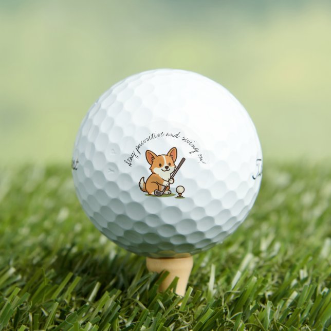 Balles De Golf Corgi joyeux 'Restez Pawsitive et courez ! ' Amusa (T-shirt Insitu)