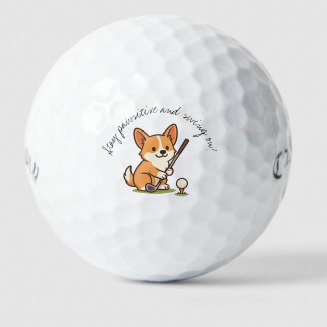 Balles De Golf Corgi joyeux 'Restez Pawsitive et courez ! ' Amusa (Créateur téléchargé)