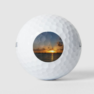 Balles De Golf Coucher de soleil avec voiliers Paysage tropical P