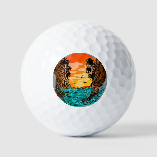 Balles De Golf Coucher de soleil de palmier (Recto)