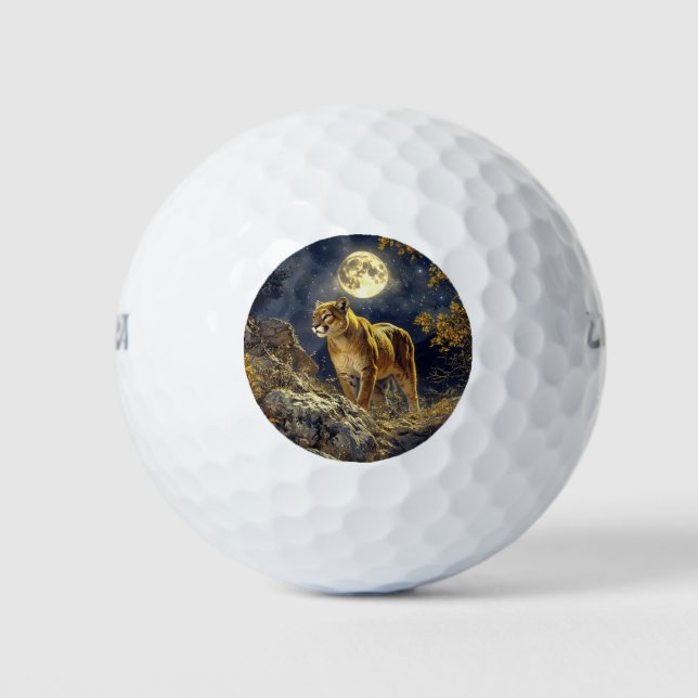 Balles De Golf Cougar in the Moonlight Wildlife Art (Devant)