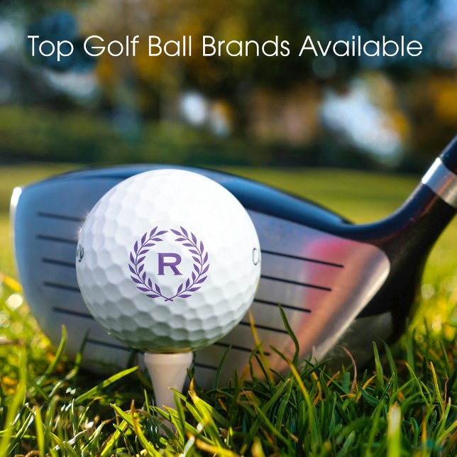 Balles De Golf Couronne de laurier monogramme violet classique pe (Créateur téléchargé)