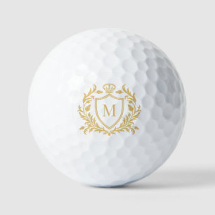 Balles De Golf Couronne de monogramme de blason heraldique en or