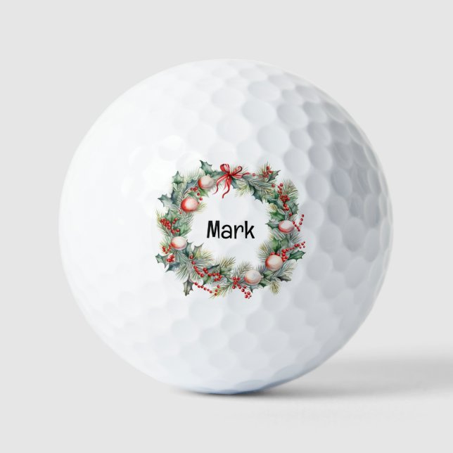 Balles De Golf Couronne de Noël avec nom de golfeur (Recto)