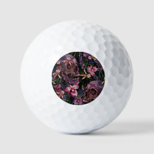 Balles De Golf Crâne brodé : Motif gothique de l'orchidée