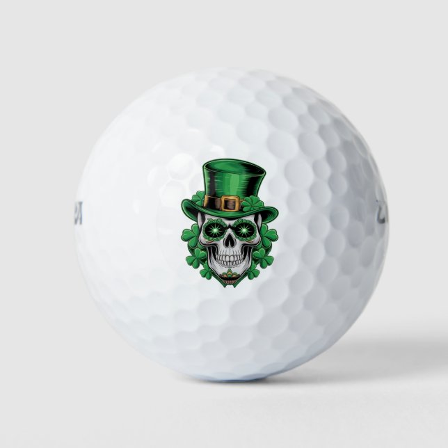 Balles De Golf Crâne de sucre Saint Patrick Jour chanceux trèfle  (Devant)